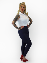 Load image into Gallery viewer, Classic Navy High Waist Cigarette Pants