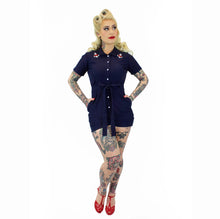 Load image into Gallery viewer, Nautical Embroidered Anchor Navy Romper With Belt