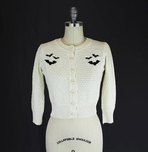 Ivory Embroidered Bat Sweater Cardigan-Button Up Sweater