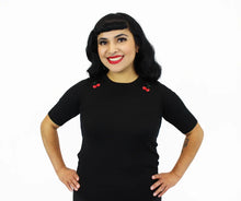 Load image into Gallery viewer, Red Cherry Black Rockabilly Top