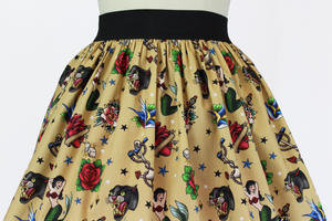 Vintage Inspired Tattoo Flash A-line Elastic Skirt