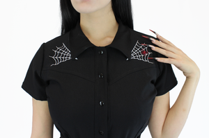 Stretchy Capri Pin Up Spiderwebs Jumpsuit, Halloween Betty Goth One Piece Black Play Suit XS-3XL