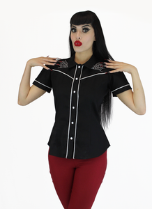 Black and White Spiderwebs Rockabilly Western Top