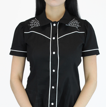 Load image into Gallery viewer, Black and White Spiderwebs Rockabilly Western Top