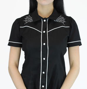 Black and White Spiderwebs Rockabilly Western Top