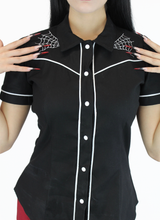 Load image into Gallery viewer, Black and White Spiderwebs Rockabilly Western Top