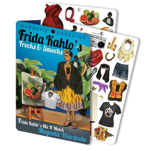Frida's Frocks and Smocks Magnetic Dress up. A magnetic dress up set featuring some of Frida Kahlo's iconography plus other exciting outfits.