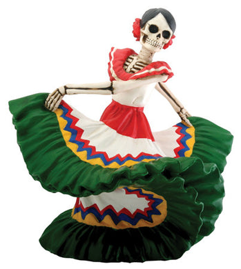 Day of the Dead Dancing Senorita Green. Dress has the Mexican Flag colors.