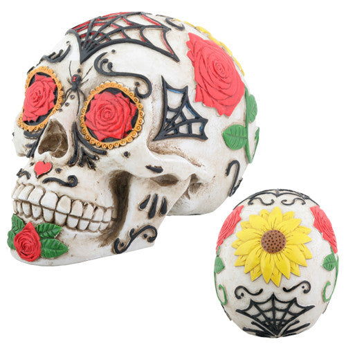 Day of the Dead Tattoo Sugar Skull. Red, black, green, and yellow.