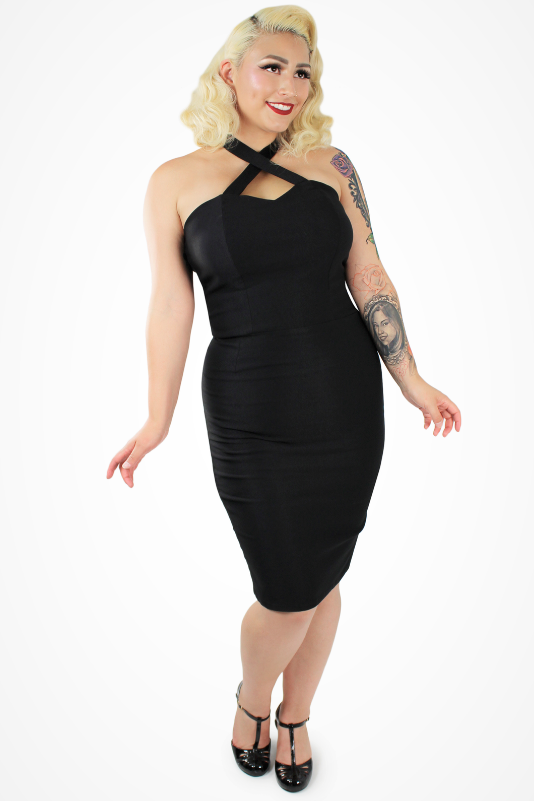 Black Criss Cross Fitted Dress, front