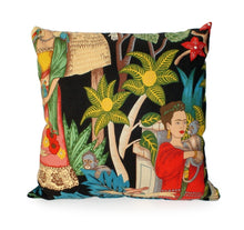 Load image into Gallery viewer, Frida In the Jungle Black Throw Pillow, front