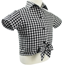 Load image into Gallery viewer, Girl&#39;s Black and White Gingham Knot Top, side