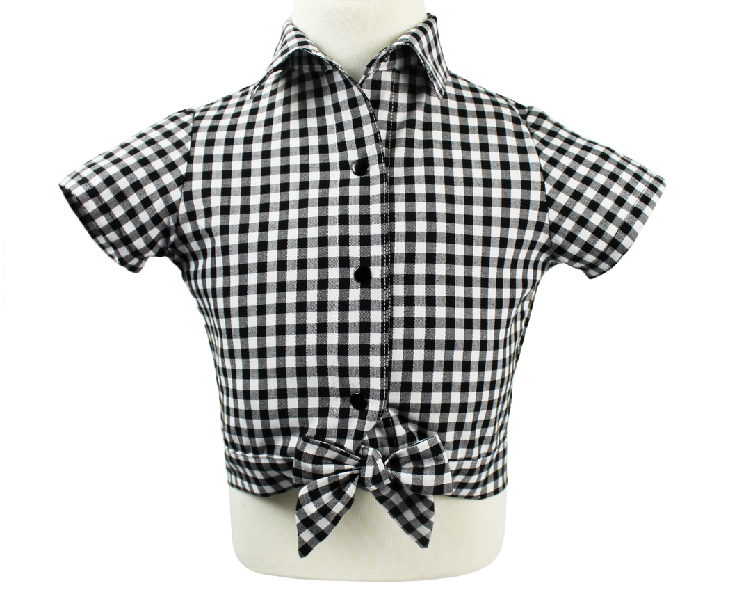 Girl's Black and White Gingham Knot Top, front