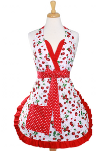 "Butter Me Up" Cherry Christmas Apron - Mrs. Claus' Cherry Pie Holiday Retro Apron