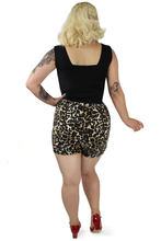 Load image into Gallery viewer, Model wearing leopard high waisted shorts back side