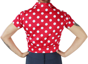 red polka dot blouse