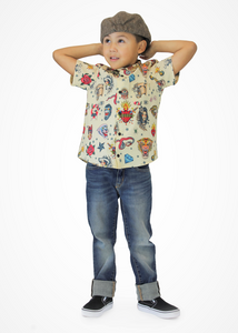 Boy's Rockabilly Feather and Fire Tattoo Top
