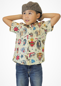 Boy's Rockabilly Feather and Fire Tattoo Top