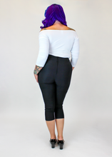 Load image into Gallery viewer, Black Pin Up High Waist Capri Pants - Embroidered Cherries