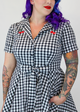 Load image into Gallery viewer, Cherries Black and White Gingham Circle Dress XS-3XL