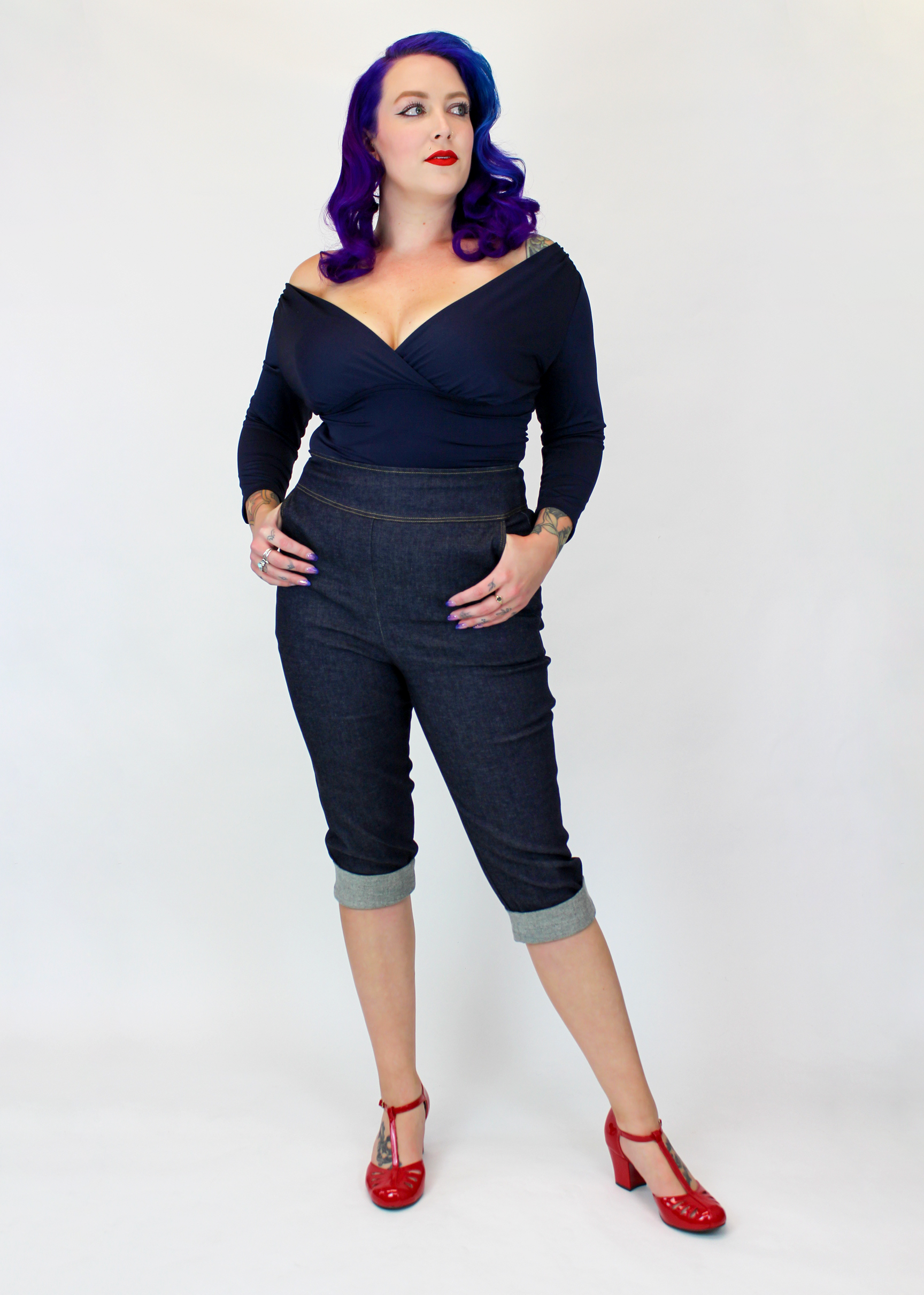 Denim Pin Up High Waist Capri Pants