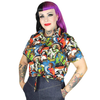 model wearing Hollywood Monsters Horror Knot Top
