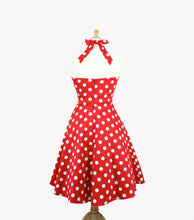 Load image into Gallery viewer, Red and White Polkadots Pinup Dress