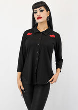 Load image into Gallery viewer, Mirrored Roses Three Quarter Sleeve Black Western Top