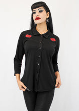 Load image into Gallery viewer, Mirrored Roses Three Quarter Sleeve Black Western Top
