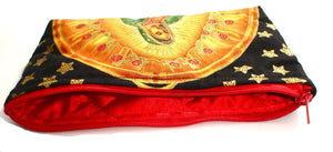 Cloth wallet side, Red zipper closure 