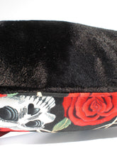 Load image into Gallery viewer, Skulls &amp; Roses Tattoo Art Black Throw Pillow, close up