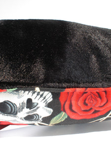 Skulls & Roses Tattoo Art Black Throw Pillow, close up