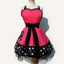 Load image into Gallery viewer, Pink and Polka Dots Apron on mannequin 