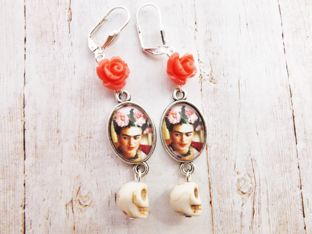 Frida Flower and Skull Earrings