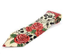 Load image into Gallery viewer, Skulls and Roses Beige Tie