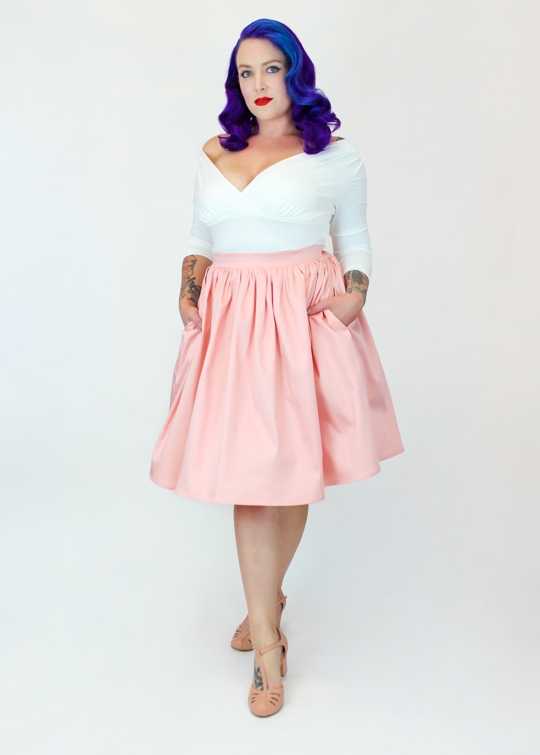 Salmon Pink Pleated Circle Skirt