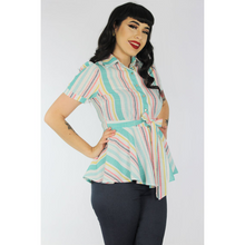 Load image into Gallery viewer, Teal Striped Peplum Top