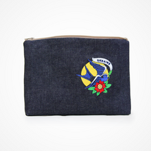 Load image into Gallery viewer, Proceeds Donated to Ukraine ** Embroidered Tattoo Sparrow Denim Wallet